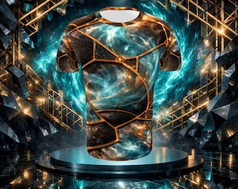 Black Blue Gold Recycled Polyester Men's T-Shirt Allover Print Cyberpunk Techwear Graphic Streetwear Tee