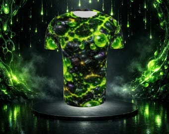 Green Yellow Black Recycled Polyester Men's T-Shirt Allover Print Cyberpunk Techwear Streetwear Graphic Tee