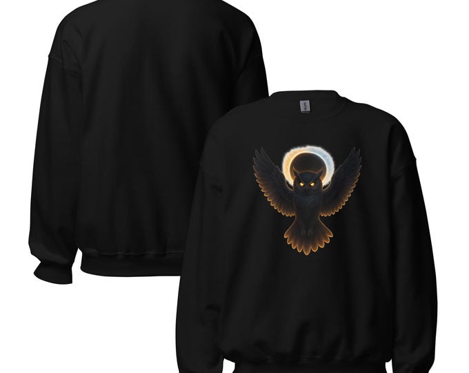Cosmic Owl Sweatshirt – Solar Eclipse Streetwear Pullover | Mystical Galaxy Crewneck
