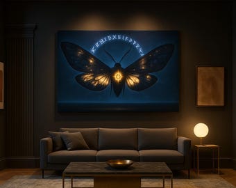 MOTTE – Herald of the Silent Night | Horizontal Canvas Wall Art | Dark Gothic Moth | Aethook Digital Creation