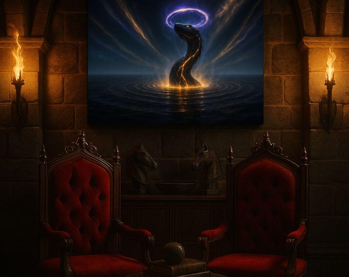 Aether Leviathan – Horizon of Fire | Mythical Serpent Canvas Wall Art | Fiery Fantasy Decor | Premium Hand-Stretched Print