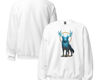 Aethook Cosmic Deer Sweatshirt – Winter Spirit Pullover | Frost Light Crewneck