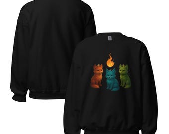 Elemental Foxes Sweatshirt – Fire Water Nature Pullover | Mystic Spirit Crewneck