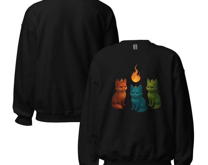 Featured listing image: Elemental Foxes Sweatshirt – Fire Water Nature Pullover | Mystic Spirit Crewneck