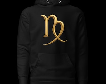 Zodiac Hoodie Virgo Gold Symbol Unisex Black Streetwear Gift