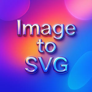 May include: A digital graphic with the text "Image to SVG" in a shiny, metallic, 3D font. The background transitions from purple to orange to blue, creating a vibrant gradient.