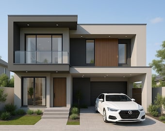 Planimetria di una moderna mini-casa / 2 camere da letto, 56 mq (download digitale)