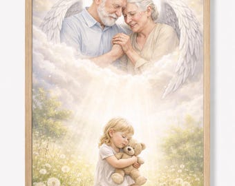 Retrato familiar personalizado en acuarela a partir de una fotografía, dibujado a mano (descarga digital)