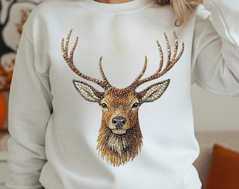 Diseño de cabeza de ciervo con diamantes de imitación: Camiseta de caza PNG (Descarga digital)