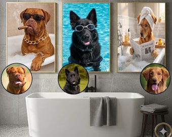 Retrato de mascota personalizado para baño, regalo divertido para perros (descarga digital)