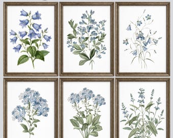 Blue Wildflower Botanical Print Set – Gallery Wall Art (Digital Download)