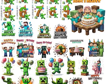 Paquete PNG de cumpleaños de gamer, fiesta infantil de videojuegos (descarga digital)