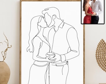 Retrato personalizado de una sola línea, regalo de aniversario para parejas (descarga digital)