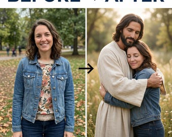 Retrato personalizado de Jesús abrazando – Arte conmemorativo cristiano (Descarga digital)