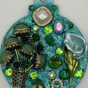 Teal and Green Venus Flytrap and Calla Lily - Bejeweled Wood Ornament