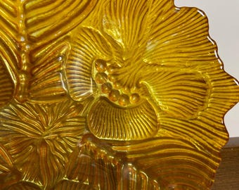 Vintage Akcam Glass Dish Plate Gold Iridescent Handmade Turkey                                12/4