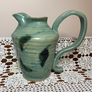 Stoneware Pottery Pitcher Handcrafted Sea Foam Green Farmhouse Decor                       7/7