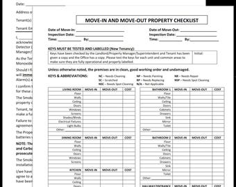 Rental Property Move In/Out Checklist with Smoke Alarm Acknowledgment (PDF)
