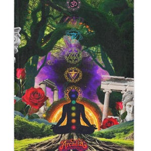 Goose the Band - Arcadia Chakra Meditation  Minky Blanket | Spiritual Yoga Mandala, Forest Rose Scene