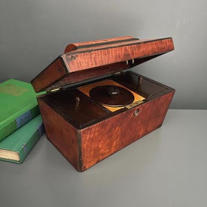 Antique Large Victorian Wooden Tea Box Rosewood Sarcophagus with Interior Compartments + Brass Details