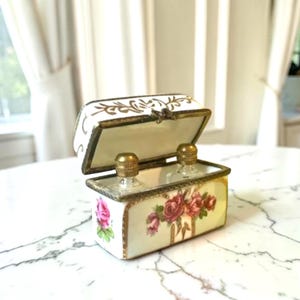 Vintage Meander BV Porcelain Perfume Bottles in Casket Box Miniature Trinket Limoges Style Vanity