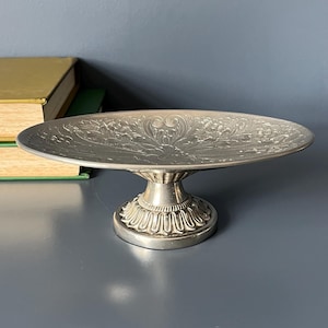 Vintage Silver Plate Pedestal Dish | SEBA England Bonbon / Fruit Server | Engraved Floral Tazza | Cottagecore Decor Small Pretty Cake Stand