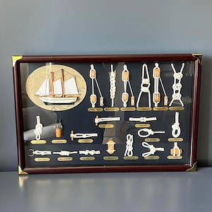 Vintage Nautical Knot Board Shadow Box, Framed Sailor Rope Art, French Maritime Wall Decor, Coastal Boat Display, Ship Rigging Display Case