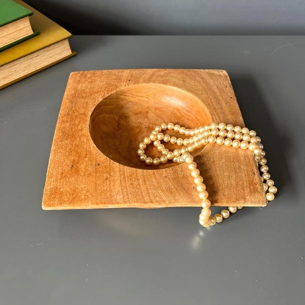 Vintage Sculptural Turned Wooden Bowl, Hand Carved Wood Catchall, Mid Century Modern Decor, Organic Wooden Centrepiece, Japandi Decor