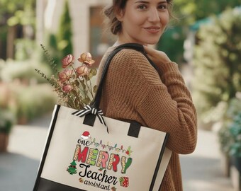 Christmas Tote Bag, Christmas Teacher Tote Bag, Christmas Teacher Assistant Bag, Christmas Gift, Teacher Appreciation Gift, Xmas Gift