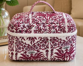 Floral Print Makeup Bag | Handmade Quilted Toiletry Travel Organizer