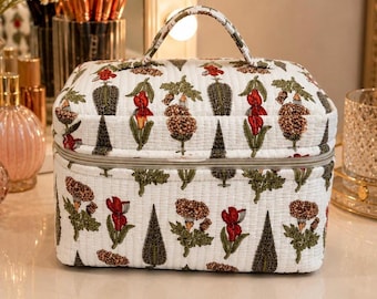 Floral Print Makeup Bag | Handmade Quilted Toiletry Travel Organizer