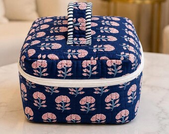 Floral Print Makeup Bag | Handmade Quilted Toiletry Travel ,Makeup vanity,Cosmetic Organizer