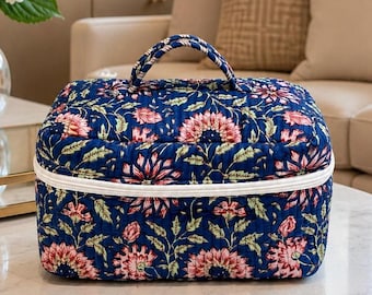 Floral Print Quilted Makeup Bag | Handmade Toiletry Travel Organizer