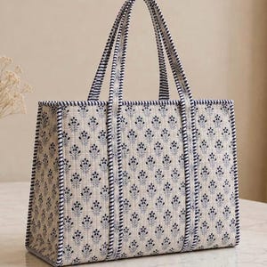 Quilted Bridal Shopper tote Bag: Handmade floral  Block print Travel ,Beach ,Everyday shoulder ,weekender bag | Bridesmaid gift