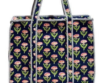 Block printed Quilted cotton tote bag