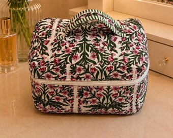 Floral Print Makeup Bag | Handmade Quilted Toiletry Travel Organizer