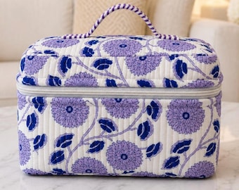Floral Print Makeup Bag | Handmade Quilted Toiletry Travel Organizer