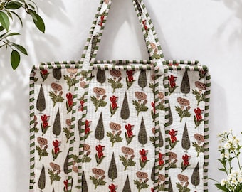 Indian  Quilted cotton tote bag with  zip