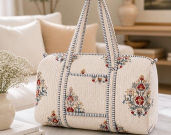 Hand Block printed Quilted cotton Duffle bag