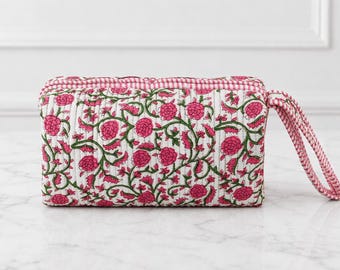 Quilted Hair Tool Storage Bag for Dyson Airwrap & Shark FlexStyle, Floral Travel Organizer, Travel Hair Tool Bag, Pink Floral Pouch