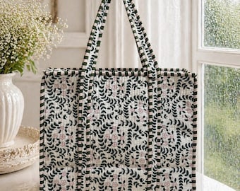 Indian  Quilted cotton tote bag with zip