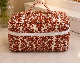 Floral Print Makeup Bag | Handmade Quilted Toiletry Travel Organizer
