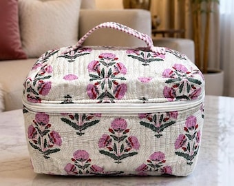 Floral Print Makeup Bag | Handmade Quilted Toiletry Travel Organizer