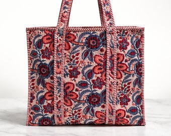 Indian Quilted cotton tote bag with zip