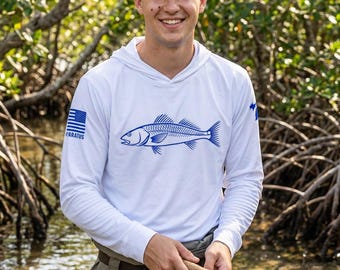 Sudadera con capucha blanca para pesca Redfish con protección UPF / Sudadera de calentamiento para pesca en Florida