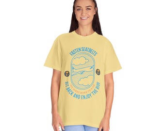 Airplane Travel Unisex Garment-Dyed T-shirt - Airport Airlines Funny Tee, Vacation Wanderlust Shirt, Traveler Gift, Pilot Aviation Top,