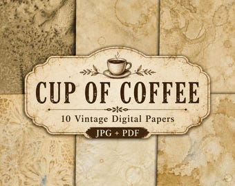 Papeles digitales con diseño de taza de café / Fondos para álbumes de recortes y diarios creativos (paquete de 10)