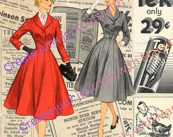 Kit de diario de collage vintage para damas de los años 50 / Artículos efímeros de moda retro (descarga digital)
