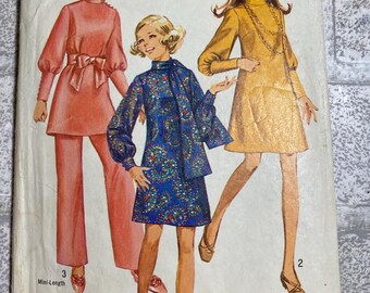 Patrón de bufanda para pantalón de vestir Simplicity 8361, talla 12, para señoritas, tallas pequeñas, vintage, 1969