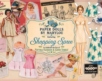 De compras – Moda retro de los años 50, recuerdos de diarios de papel / Muñecas de papel de Marylou / (Descarga digital)